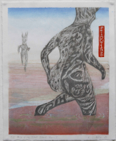 Rise of the Tidal Island Queens, Mokuhanga/ Japannese Woodcut Print, edition 1/5, 28 x 25 cm, 2023